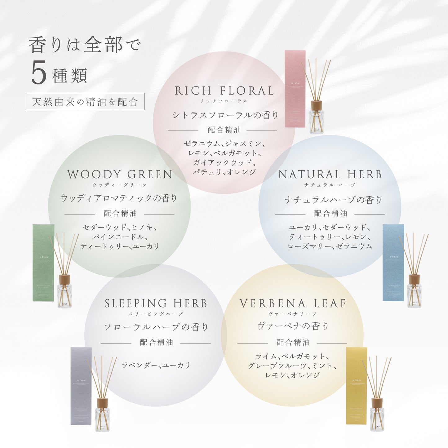 nimu 天然精油ブレンド リードディフューザー 90ml｜ルームフレグランス・室内用芳香剤