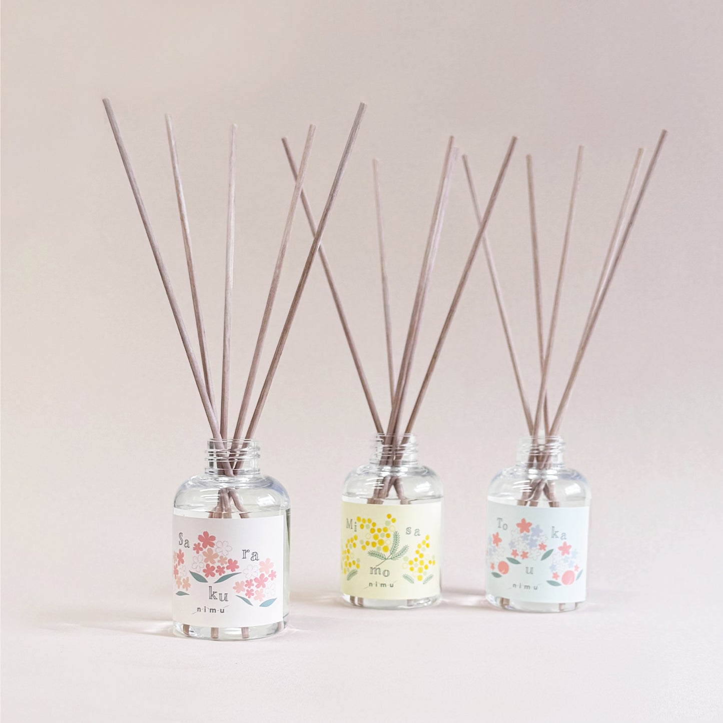 《春の季節限定商品》リードディフューザー 90ml｜ルームフレグランス（桜・ミモザ・桃花)nimu