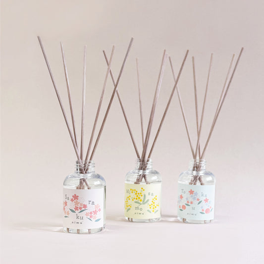 《春の季節限定商品》リードディフューザー 90ml｜ルームフレグランス（桜・ミモザ・桃花)nimu