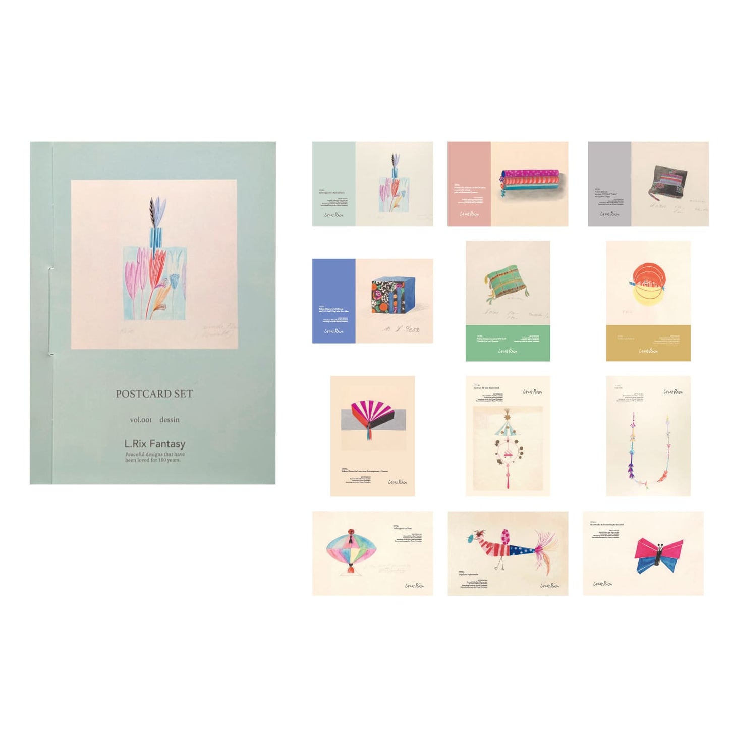 上野リチ ポストカードセット｜デッサン作品 4種12枚 L.Rix Fantasy
